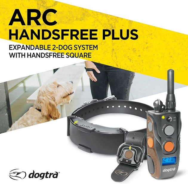 Dogtra ARC HANDSFREE Plus Expandable to 2-Dog Remote Dog Training E-Collar with HANDSFREE Square for Discreet and Precise Control Slim Ergonomic Rechargeable Waterproof 3/4-Mile Range