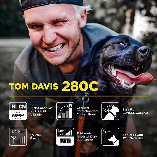Dogtra Tom Davis 280C Boost and Lock Remote Dog Training E-Collar, Bungee, Waterproof, 127-Level 1/2-Mile Range