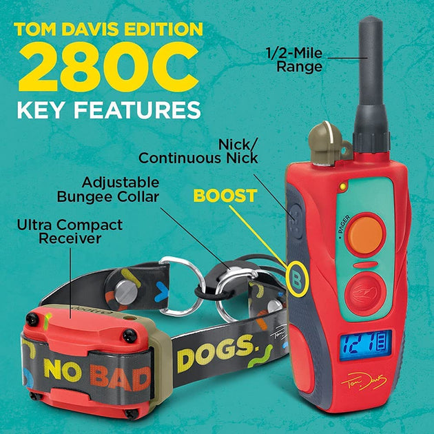 Dogtra Tom Davis 280C Boost and Lock Remote Dog Training E-Collar, Bungee, Waterproof, 127-Level 1/2-Mile Range