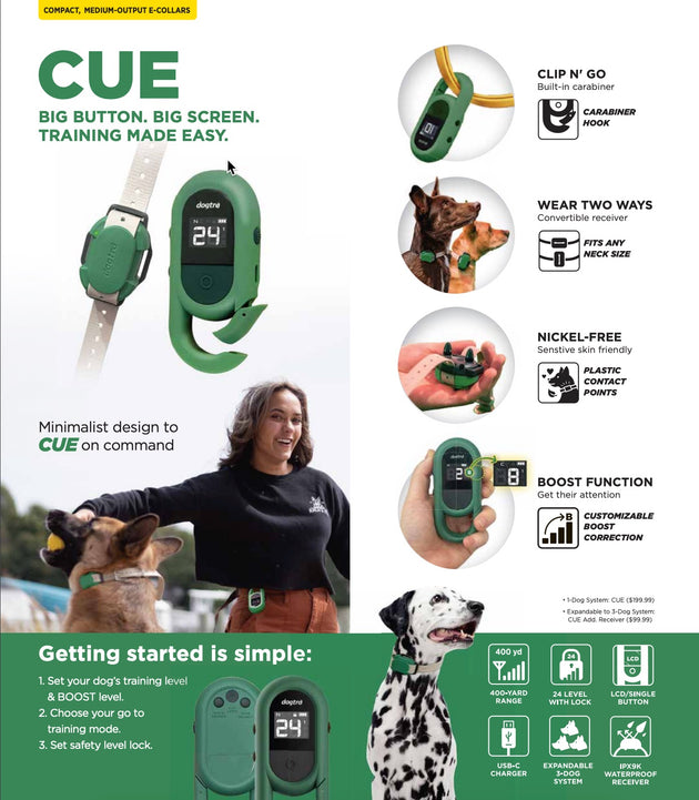 Dogtra CUE E-Collar Remote Dog Training Collar for Dogs Waterproof Rechargeable Vibration Safety Level Lock Boost