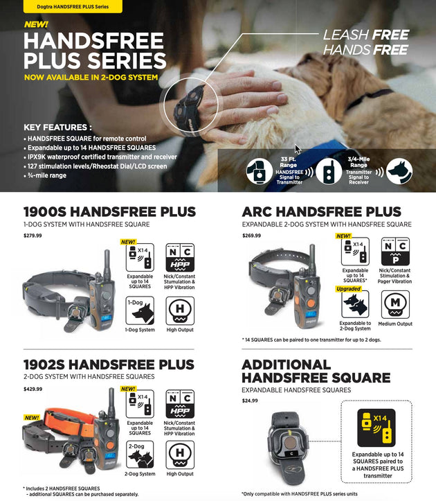 Dogtra ARC HANDSFREE Plus Expandable to 2-Dog Remote Dog Training E-Collar with HANDSFREE Square for Discreet and Precise Control Slim Ergonomic Rechargeable Waterproof 3/4-Mile Range