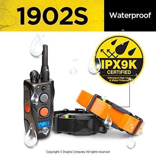 1902S Ergonomic 3/4-Mile IPX9K Waterproof High-Output 2-Dog Remote Dog Training E-Collar