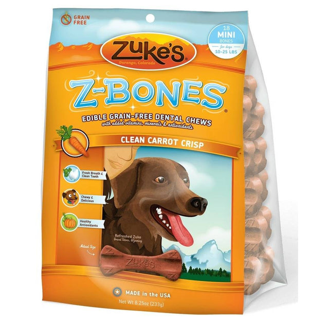 Z-Bones Grain Free Edible Dental Chews Clean Carrot Crisp 18 count