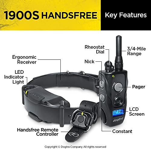 Dogtra 1900S HANDSFREE Discreet and Immediate Control 3/4-Mile IPX9K Waterproof High-Output Ergonomic Remote Dog Training E-Collar