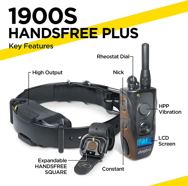 Dogtra 1900S HANDSFREE Plus Remote Dog Training E-Collar with Expandable HANDSFREE Square for Discreet Control Ergonomic Rechargeable 3/4-Mile Range Waterproof High-Output